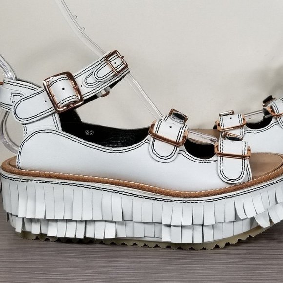Julien David Fringe Platform Sandal, White Leather, Womens Size 6 & 7 - Picture 7 of 10